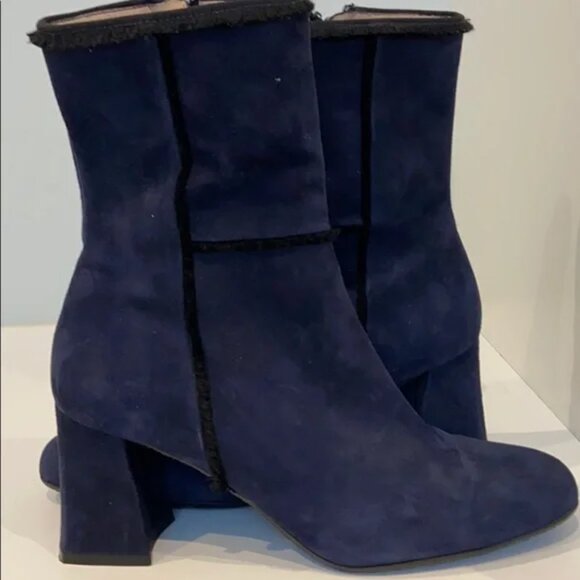 RON WHITE FRENCH NAVY SUEDE BOOTS - Picture 2 of 5
